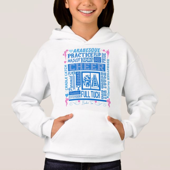 Camiseta Meninas: Tipografia Cheerhead em Azul e Rosa (Frente)