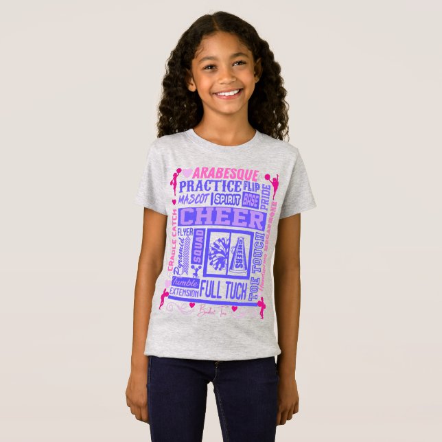 Camiseta Meninas: Tipografia Cheerhead em rosa e roxo (Frente Completa)