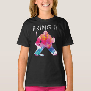 Camiseta Meninas Trazem O Hockey Goalie Watercolor Dark