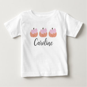 Camiseta Meninas Trio de Abóbora Xadrez Laranja com Laços R