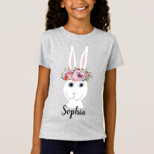 Camiseta Meninas Whimsical Floral Easter Coelho e Nome