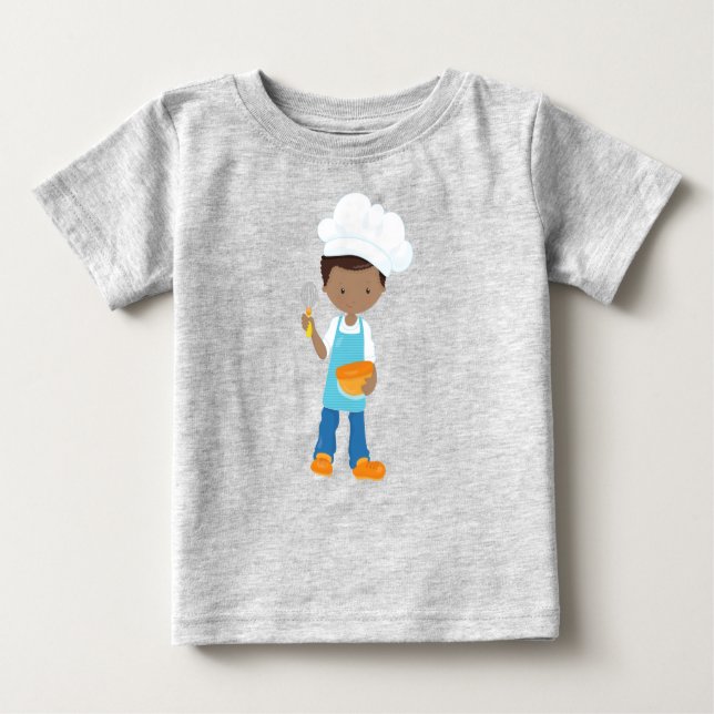 Camiseta Menino Afro-Americano, Assando, Confeiteiro, Chef  (Frente)