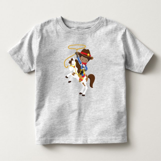 Camiseta Menino Afro-Americano, Cowboy, Xerife, Laço (Frente)
