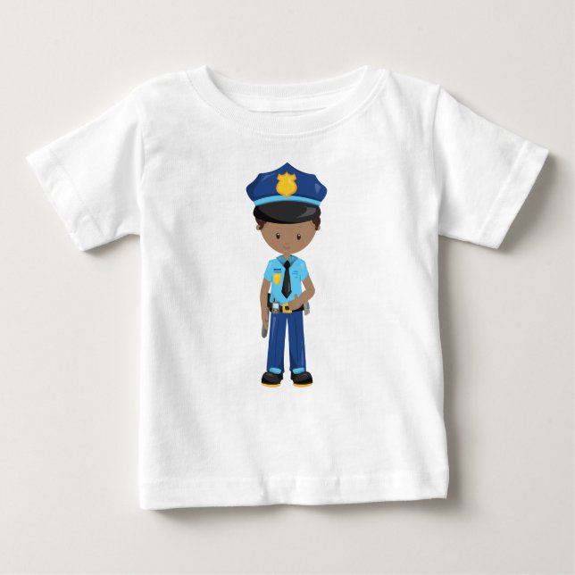 Camiseta Menino Afro-Americano, Policial, Oficial de Políci (Frente)