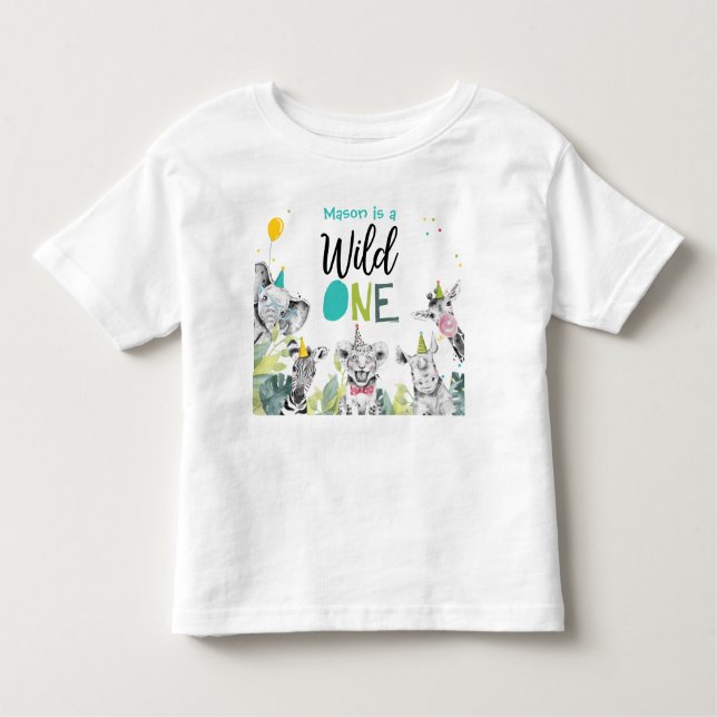 Camiseta Menino Animais de Festa de Aniversário Selvagem Um (Frente)