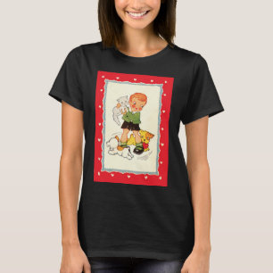 Camiseta Menino Antigo Salvando um Gatinho de Cachorrinhos