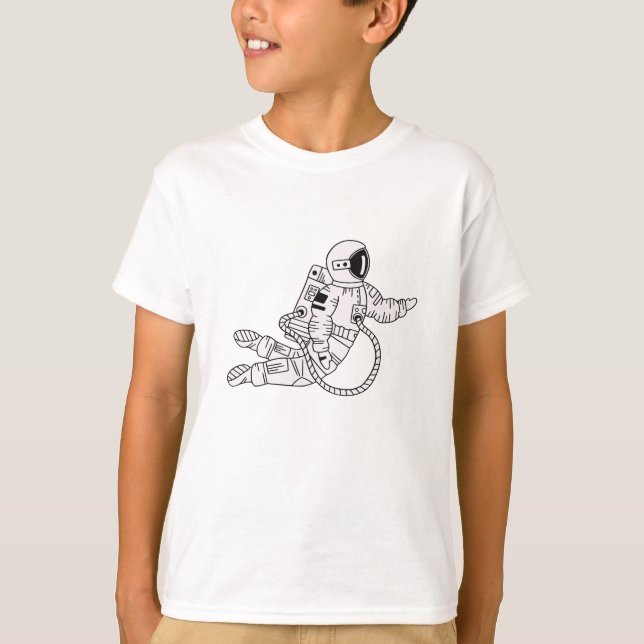 Camiseta Menino branco e preto desenhado astronauta (Frente)