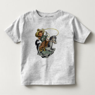 Camiseta Menino Caubói Western Antigo em Cavalo com Corda