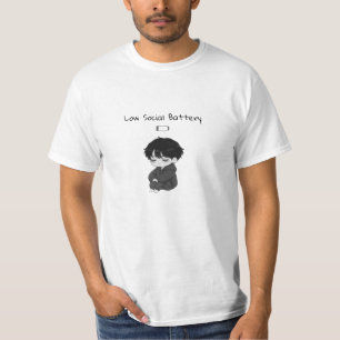 Camiseta Menino Chibi Relatável de Bateria Social Baixa