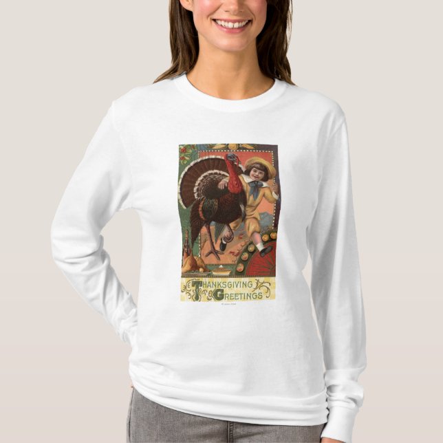 Camiseta Menino com braço em torno de uma Turquia (Frente)
