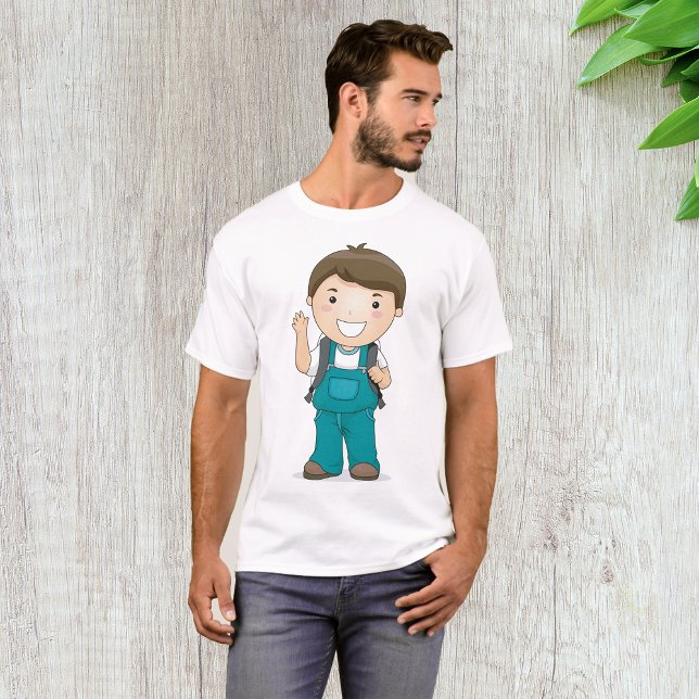 Camiseta Menino da Escola Sorridente com Mochila (Criador carregado)
