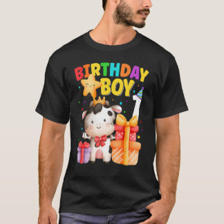 Camiseta Menino de 1 Ano de Idade Aniversário Vaca Animais