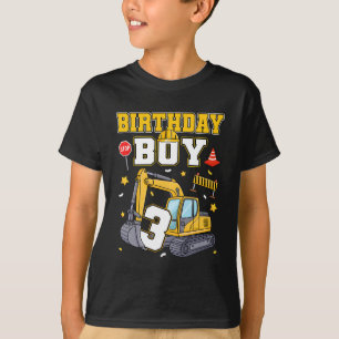Camiseta Menino de 3 Anos de Idade Escavadeira Três Decoraç