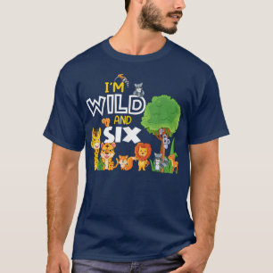 Camiseta Menino de 6 anos Menino Selvagem Zoo Tema 6 Aniver