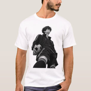 Camiseta Menino de Anime de Futebol Legal Ilustração Preto