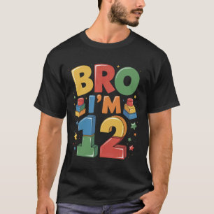 Camiseta Menino de Aniversário Irmão Iu2019m 12 Anos Bloco