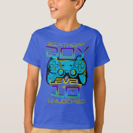 Camiseta Menino de Aniversário Nível 10 Desbloquea