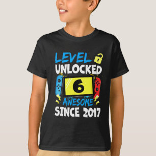 Camiseta Menino de Aniversário Nível 6 Desbloqueado Incríve