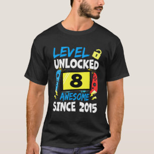 Camiseta Menino de Aniversário Nível 8 Desbloqueado Incríve