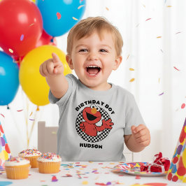 Camiseta Menino de aniversário xadrez do Elmo da Rua Sesame