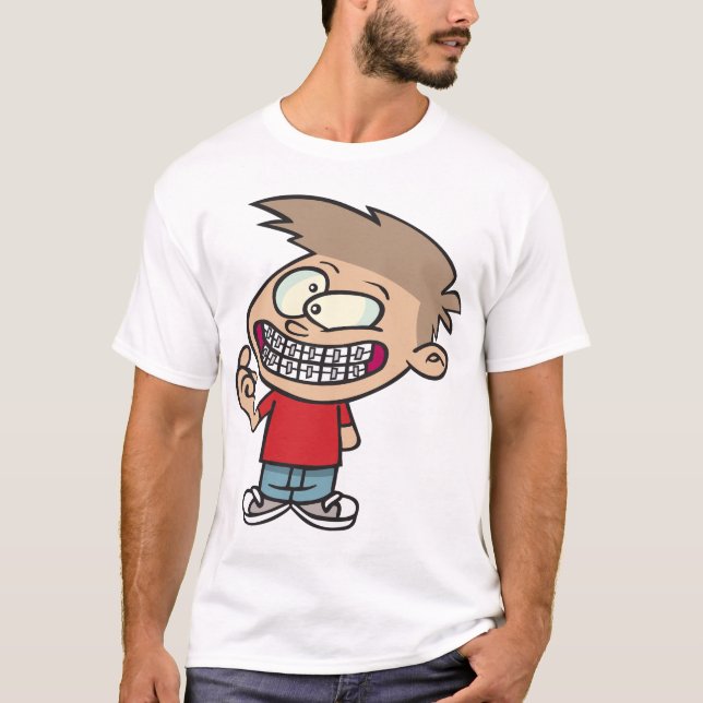 Camiseta Menino de Desenho Animado Divertido com Sorriso e  (Frente)