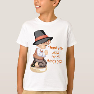 Camiseta Menino do peregrino que praying em joelhos
