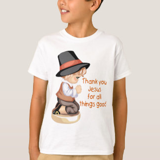 Camiseta Menino do peregrino que praying em joelhos