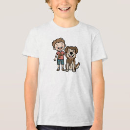 Camiseta Menino e Cachorro Brincando na Lama