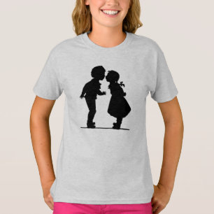 Camiseta Menino e menina românticos do casal da silhueta d