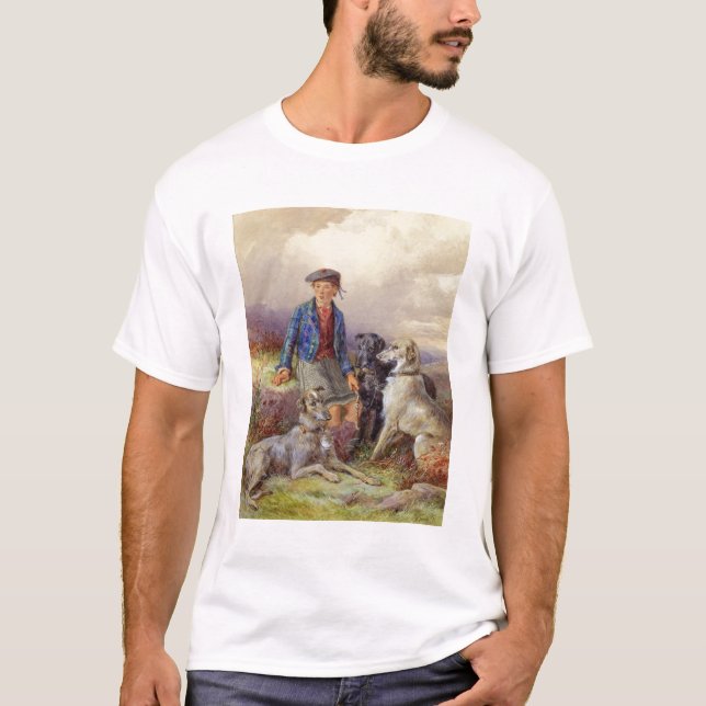 Camiseta Menino escocês com wolfhounds em um landsca das (Frente)