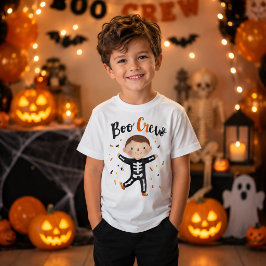 Camiseta Menino Esqueleto Fofo Equipe Boo Halloween Criança
