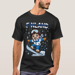 Camiseta Menino Finlandês de Snowboard Bandeira da Finlândi