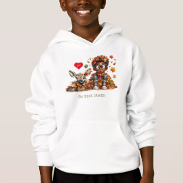 Camiseta Menino Fofo Espiando, Filhote de Veado, Folhas Caí