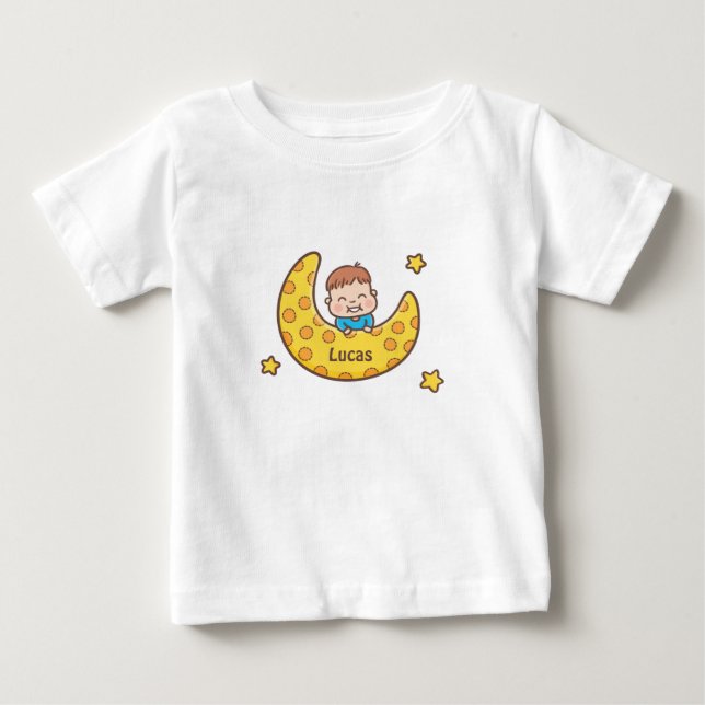 Camiseta Menino Fofo na Lua Baby Tee (Frente)