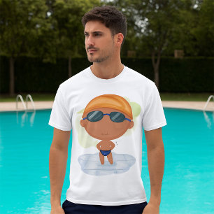Camiseta Menino Nadador de Óculos e Touca de Natação