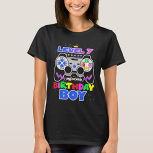 Camiseta Menino Nível 7 Desbloqueado Jogo de Vídeo 7º Anive