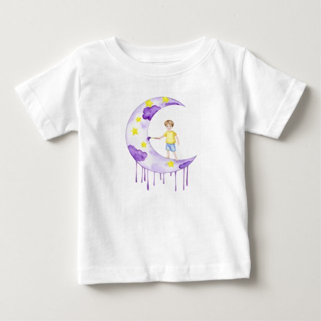 Camiseta Menino Pintando Lua Crescente  (Frente)