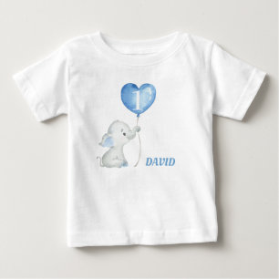 Camiseta Menino Primeiro Aniversário - Elefante Azul