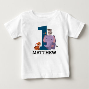 Camiseta Menino primeiro aniversario Escuro da Selva Azul