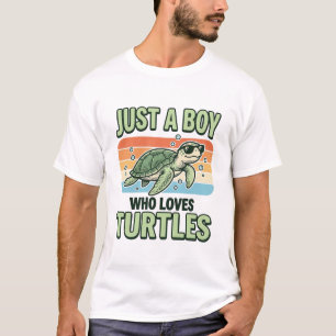 Camiseta Menino Que Ama Tartarugas Design de Gravura Vintag