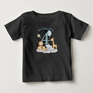 Camiseta Meninos 4º Aniversário Menino Design Fofo de Anima