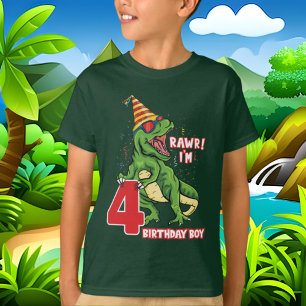 Camiseta Meninos 4 dinossauro de aniversário