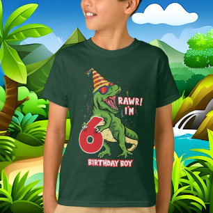 Camiseta Meninos 6 dinossauro de aniversário