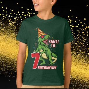 Camiseta Meninos 7 dinossauro de aniversário