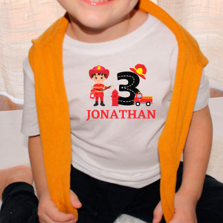 Camiseta Meninos Bonito Aniversário de 3 anos Bombeiro Cami