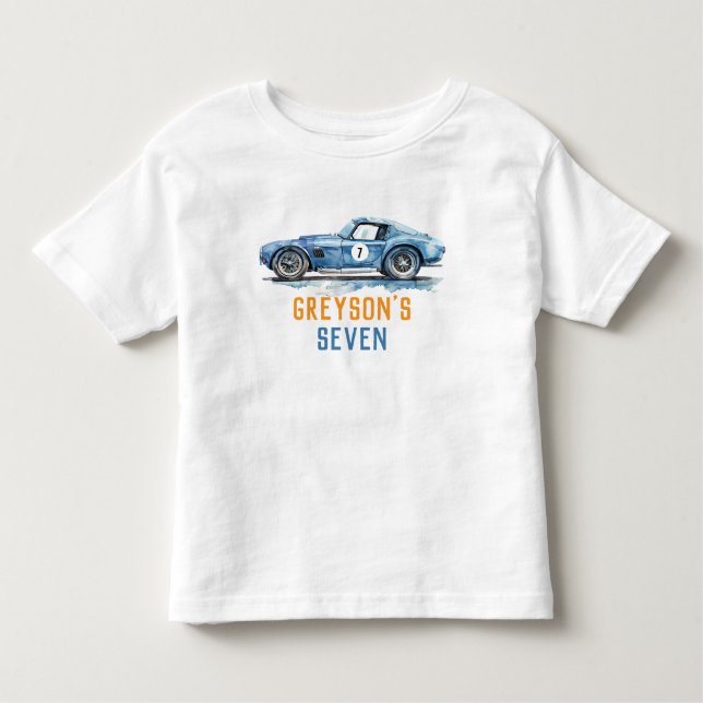 Camiseta Meninos Carro de Corrida Azul Legal Aniversário (Frente)