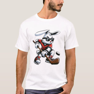 Camiseta Meninos Coelhinhos Feliz Páscoa Bunny Jogando Hóqu