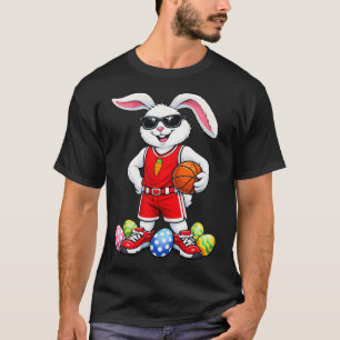 Camiseta Meninos Coelho de Páscoa Jogam Basquete Crianças d
