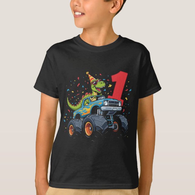 Camiseta Meninos Com 1 Ano De Aniversário - Monstro De Dino (Frente)