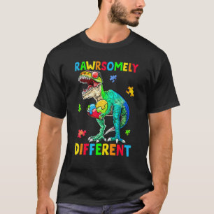 Camiseta Meninos Consciência do Autismo Dinossauro Rawrsome